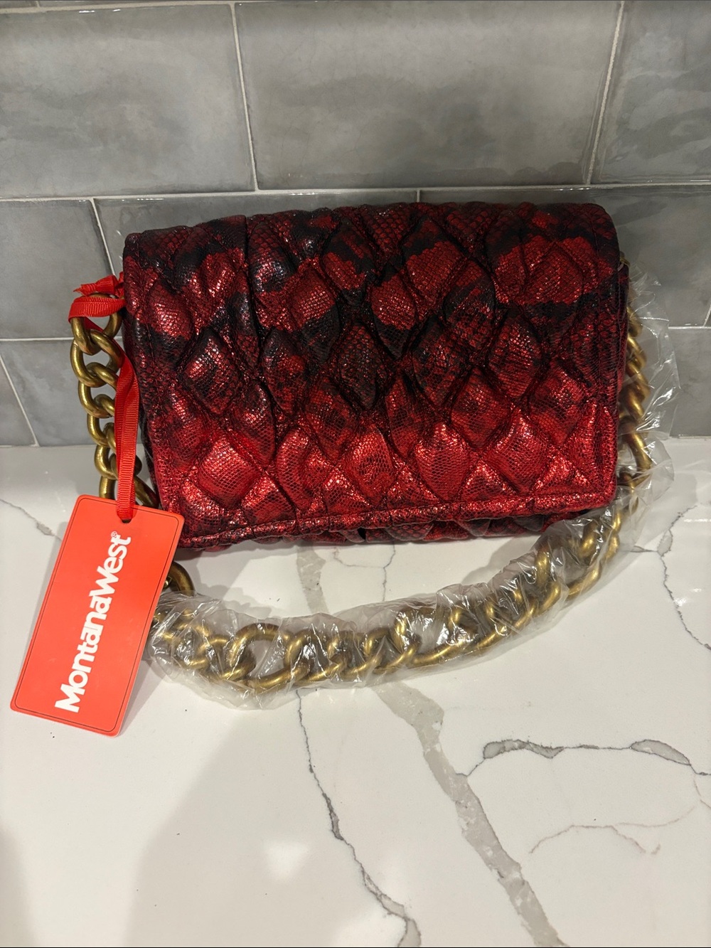 Montana West Red Quilted Crossbody with Gold Chain